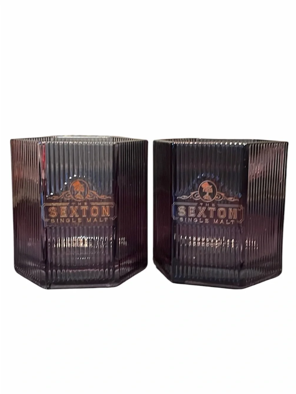 The Sexton Whiskey Single Malt Low Ball Rocks Glasses Man Cave Bar Smoke Skulls